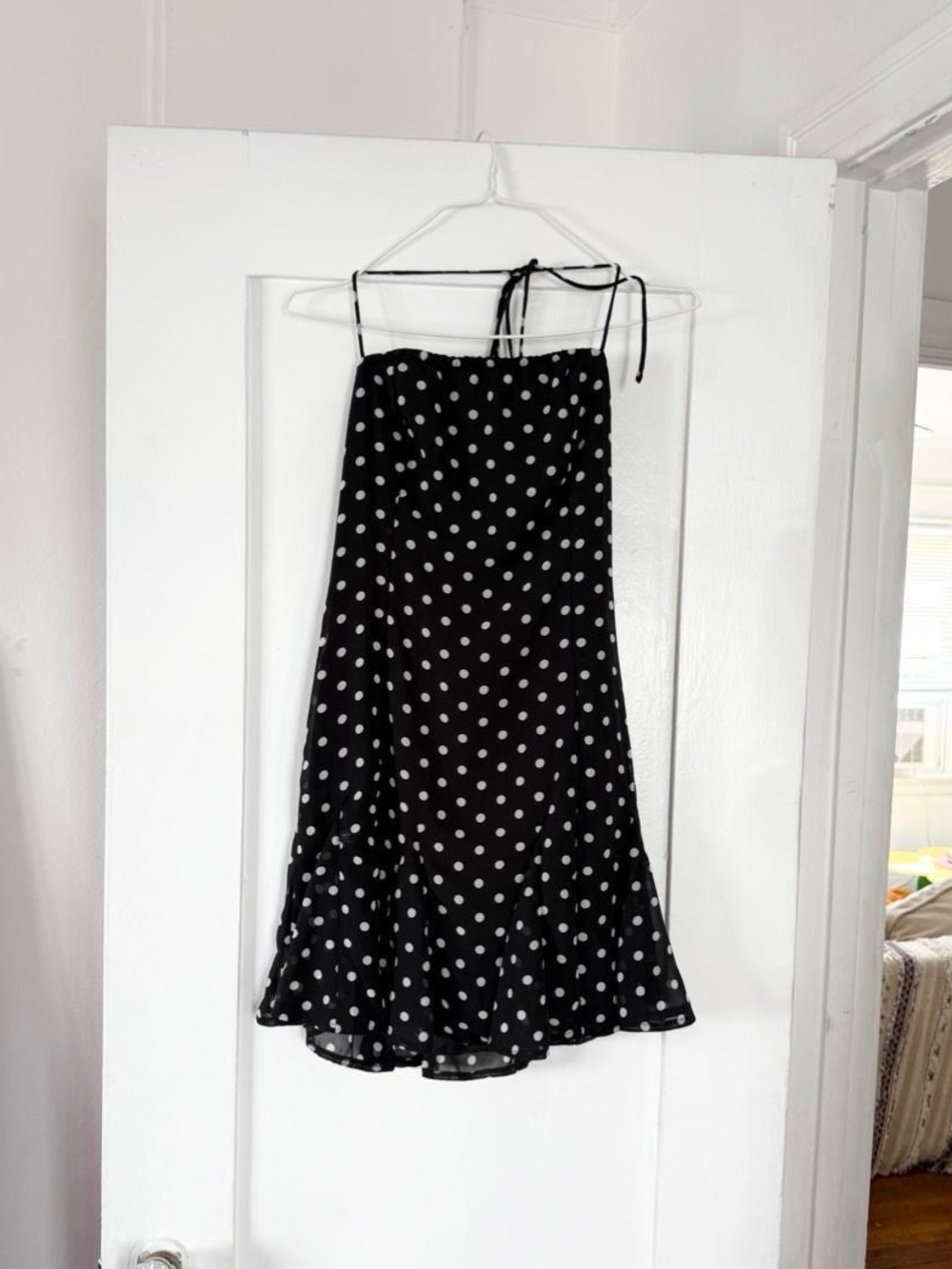 ✧ vintage black polka dot ruffle midi dress ✧